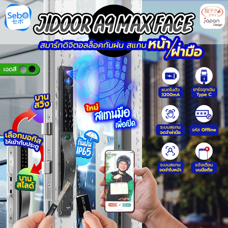 กลอนประตูสมาร์ทดิจิตอลล็อค SebO A9 MAX FACE สีดำ_12